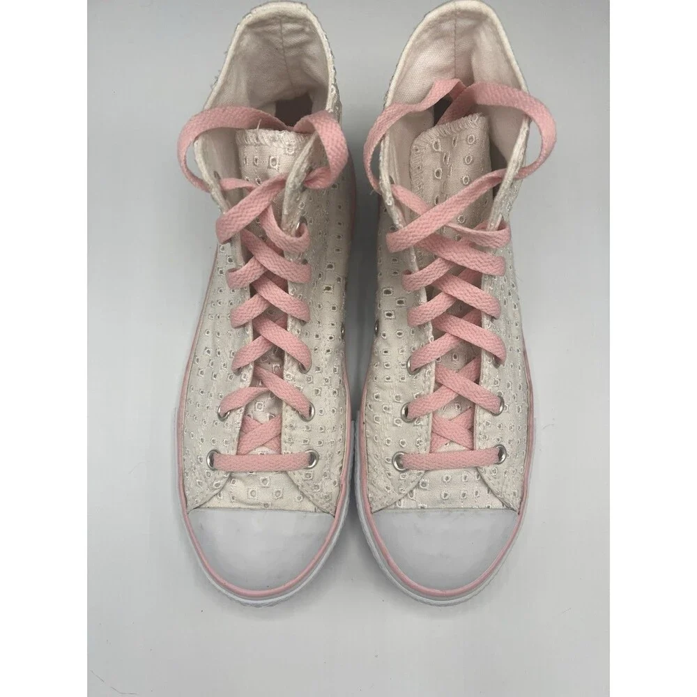 Converse Chuck Taylor Eyelet High Top Sneakers Youth 5 Women’s 7 Pink/White EUC